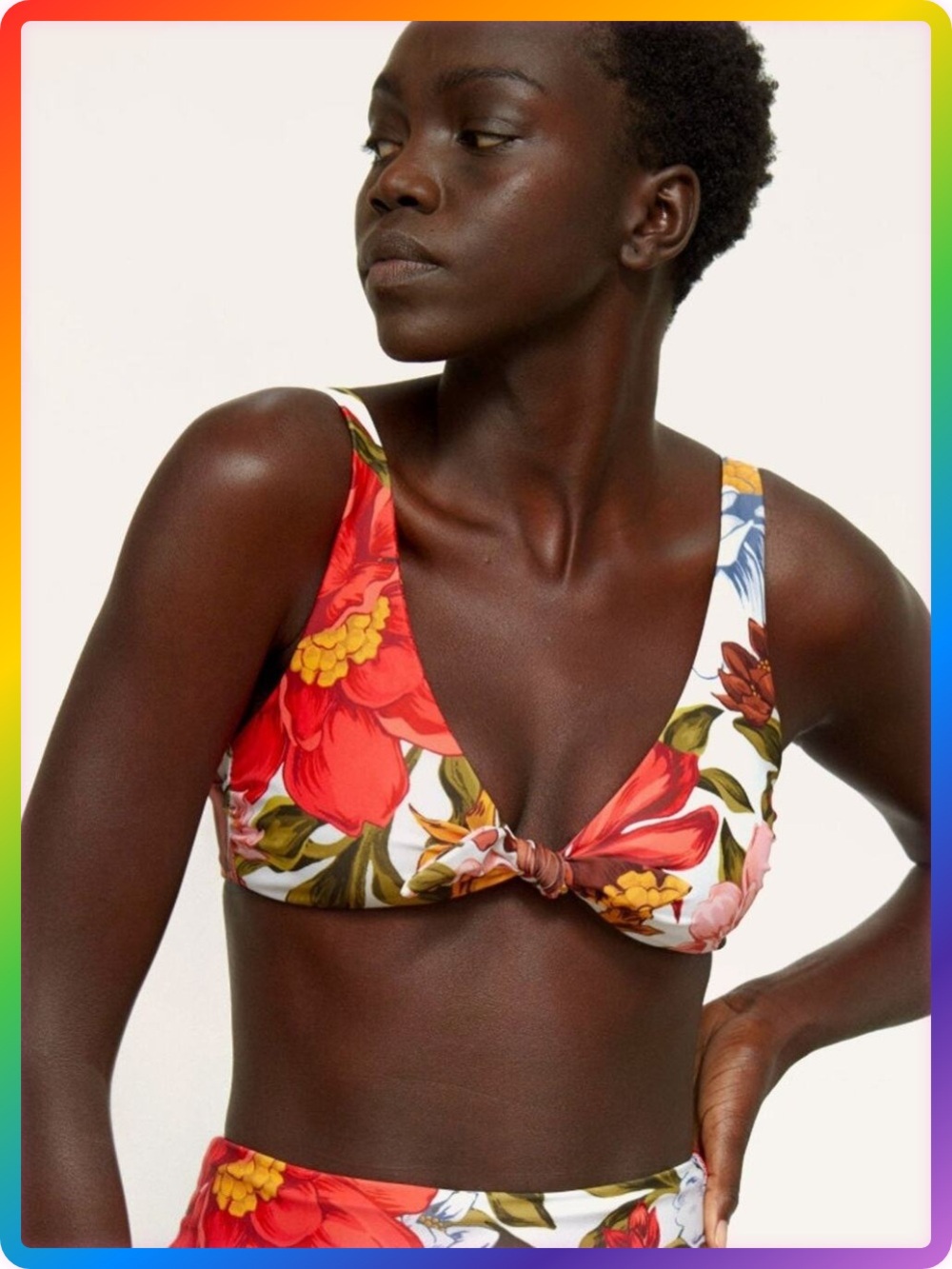 Mara Hoffman Rio Bikini Top SIZE XS Floral Red Multicolor Tie Front Swim